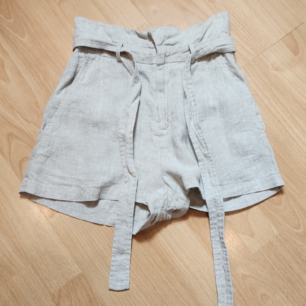 Reformation Linen Shorts Paperbag Waist Belted Beige Women's Size 0